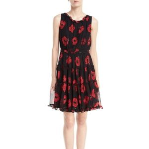 Kate Spade Dress Black Poppy Chiffon Ruffle-trim